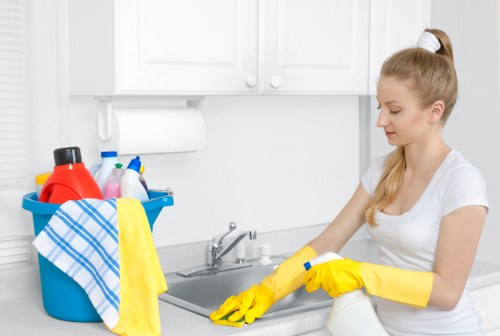 Cleaning team maintaining desks and shared office areas in Fulham
